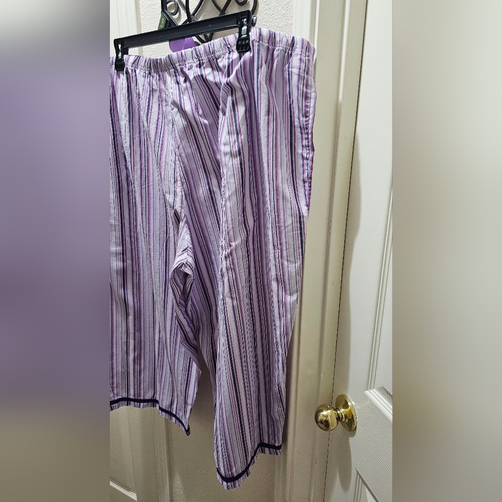 Womens 3X Purple Drawstring Striped Pajama Cropped Pants Cool Cotton Blend EUC - Picture 5 of 12